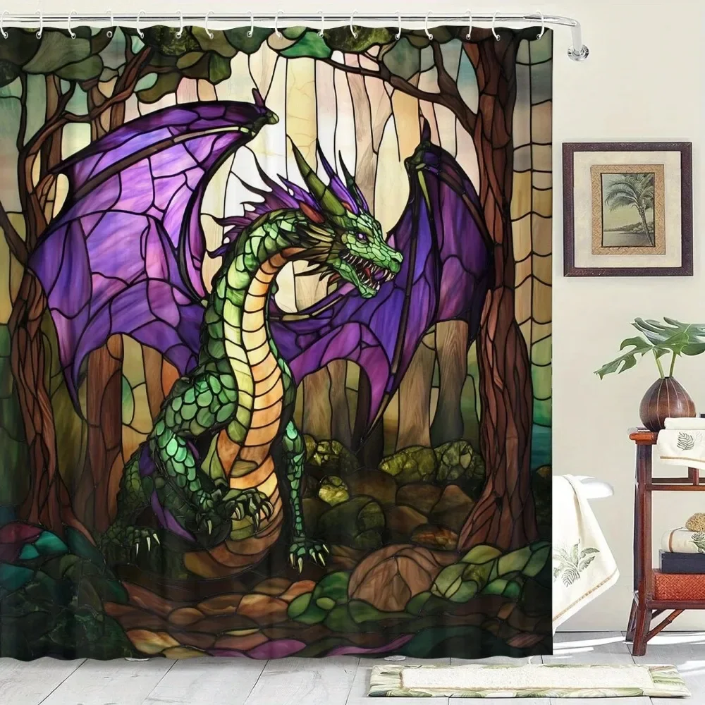 Purple Winged Dragon Theme Shower Curtain Waterproof Suitable for Room Home Hotel Machine Washable Curtain Waterproof Bathroom