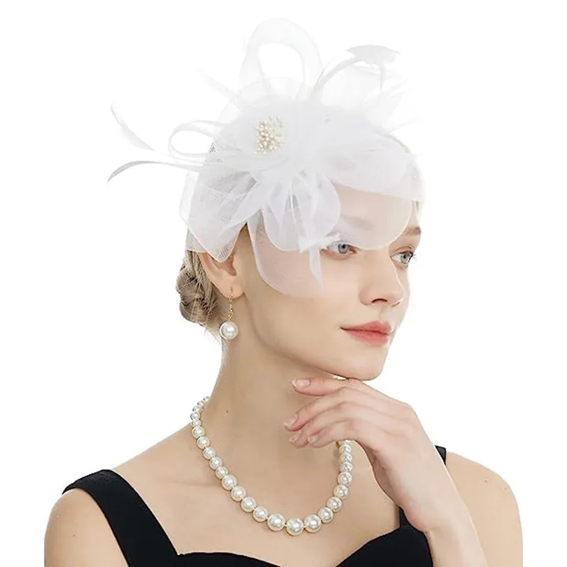 Fascinateur Derby en plumes de paupières pour filles, chapeau de mariée, vêtements de sauna pour spectacle, fête, événement, accessoires pour cheveux, bande de sauna, queue de poche, casquette de pilulier