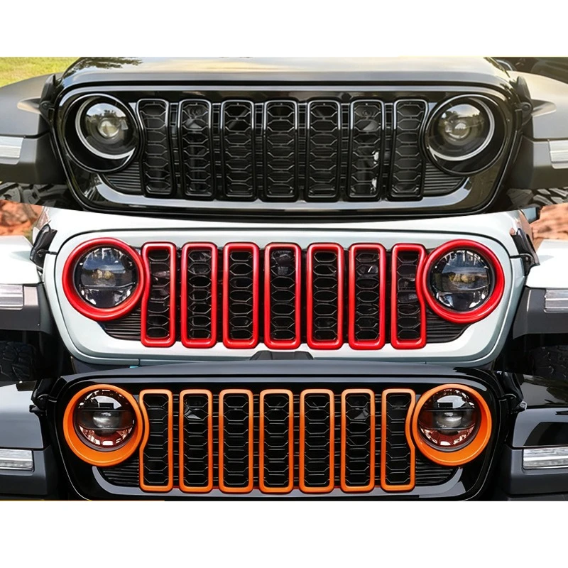 Auto-Frontscheinwerfer-Abdeckung mit Renngrill-Dekoration für Jeep Wrangler JL Gladiator JT 2024-2026 Außenzubehör