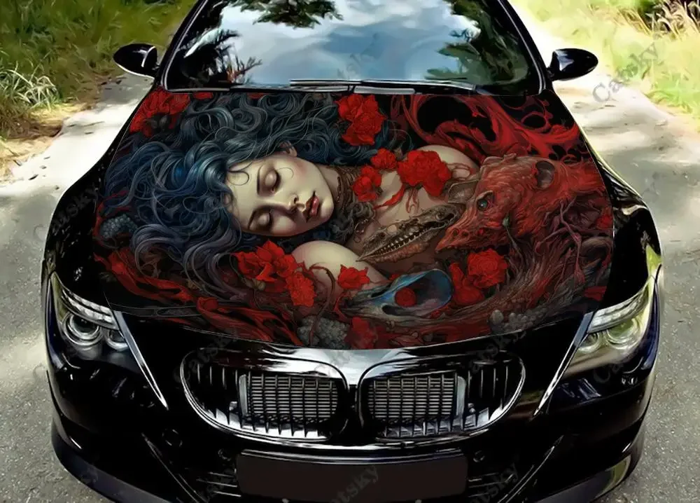 Artistic Painting Of Woman Car Hood Vinyl Stickers Wrap Vinyl Film Engine Cover Decals Sticker on Car Auto Accessories