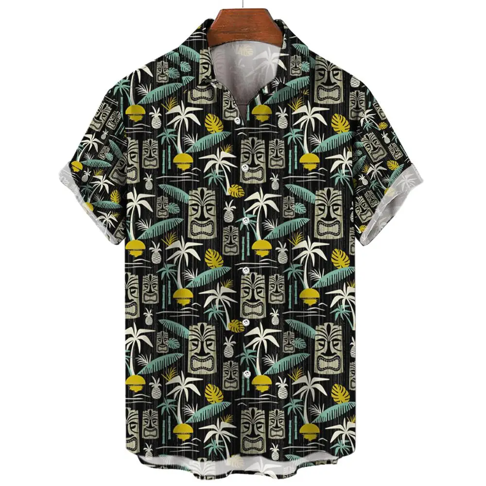 Camisa con estampado de árbol de Coco para hombre, Camisa hawaiana para playa de manga corta, informal, ropa, blusa