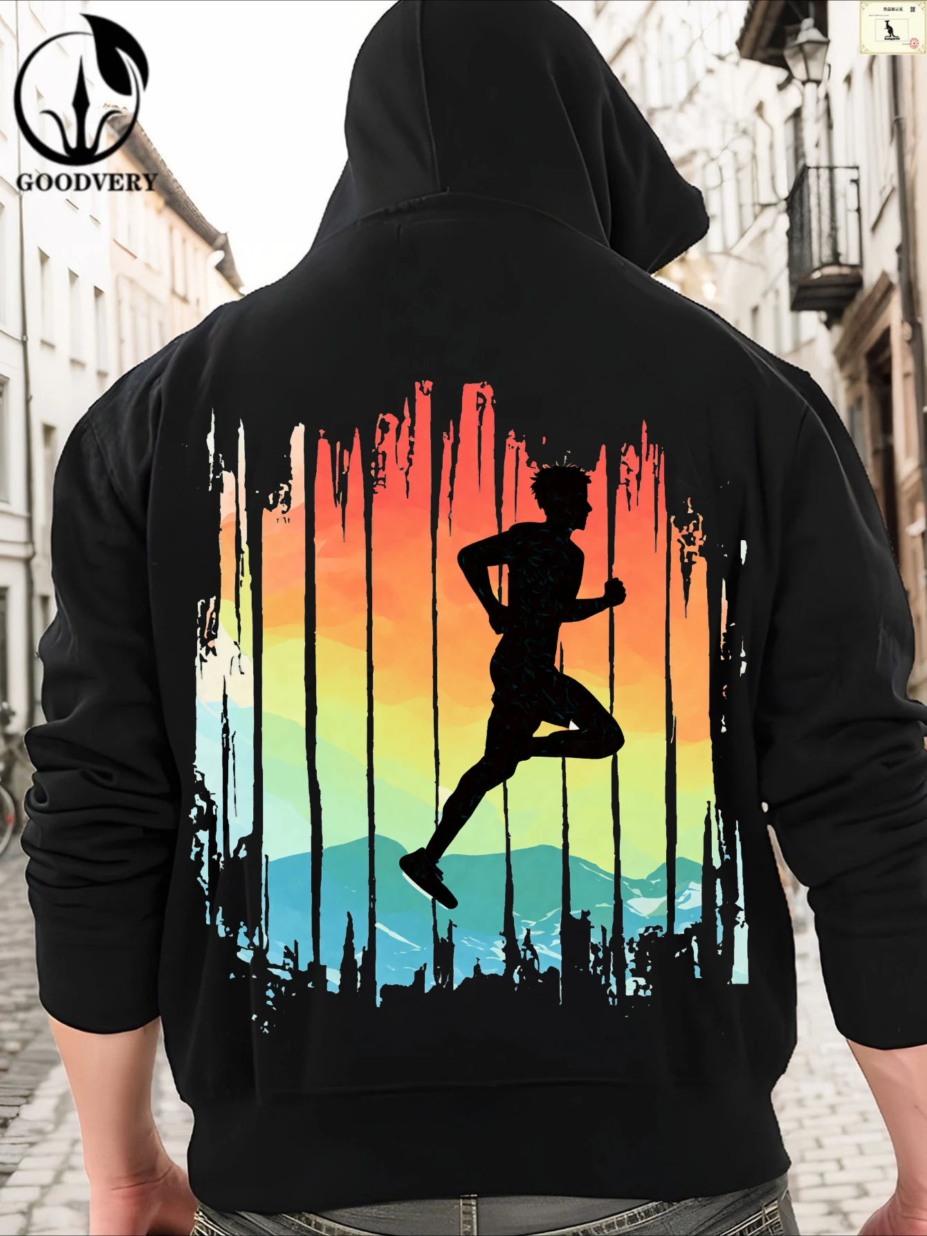 Runner Silhouette in The Woods Print, Casual Winter Pullover, Medium Elasticity, Cozy Hoodie,Stylish Plus Size Hoodie