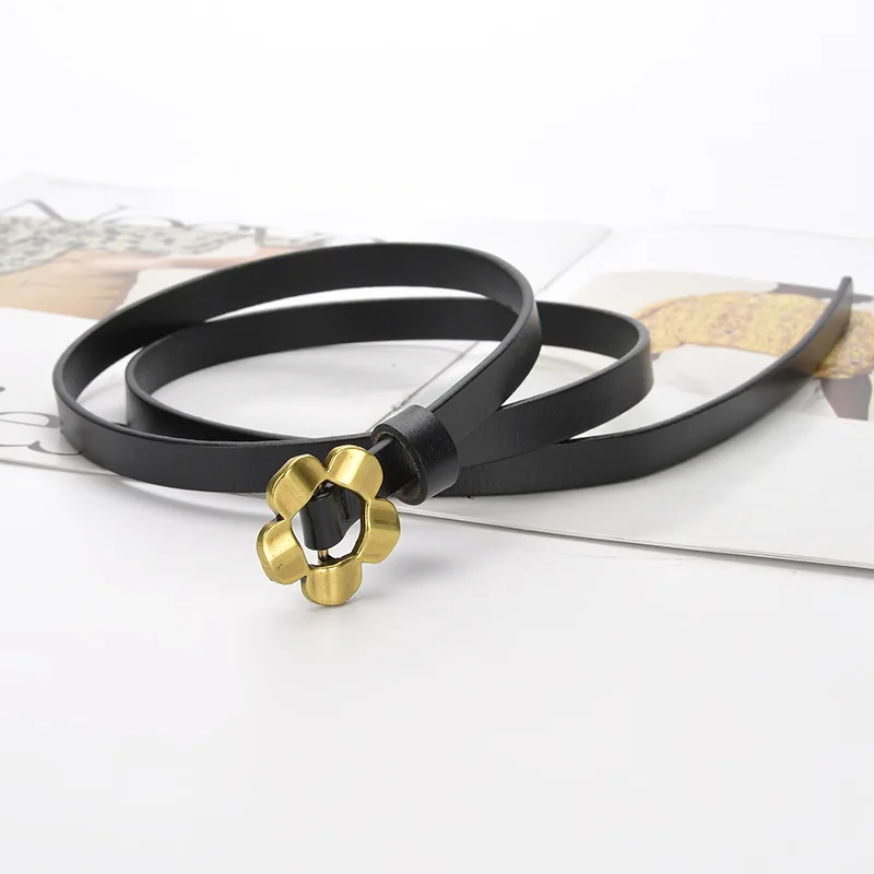 

Fashion All-match Decorative Sunflower Fine Leather Belt Ladies Summer Ins Style Belt with Dress Waist Slimming Trend Brand Belt