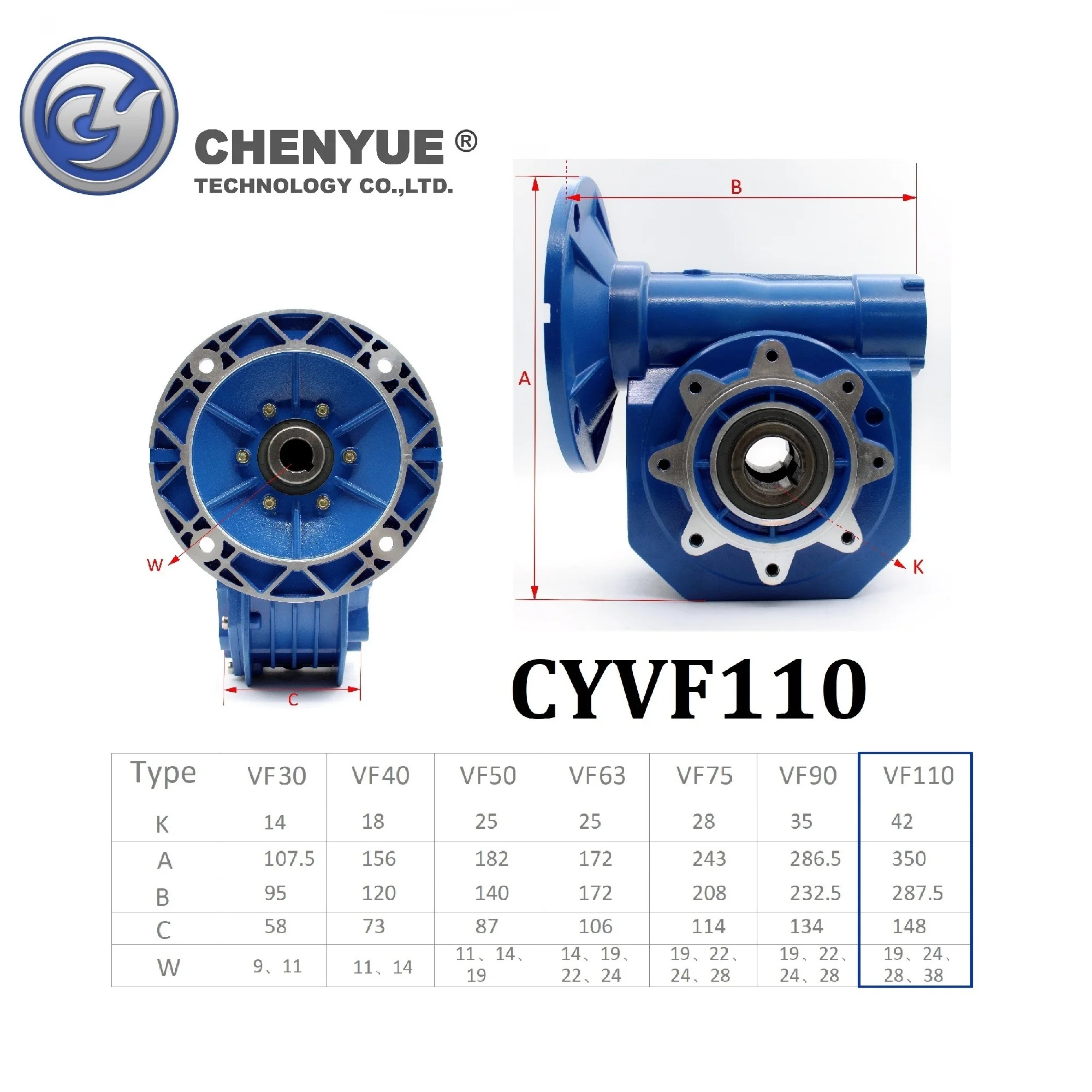 CHENYUE riduttore a vite senza fine NMVF110 ingresso 19/24/28/38mm uscita 42mm rapporto 5-100 Tin Bronze CNC riduttore di velocità manutenzione