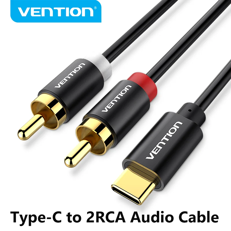 Cabo de Áudio Vention USB-C para 2RCA, Adaptador Tipo C para Conector RCA Macho, Divisor de Áudio em Y para iPhone 17 16, DVD, Alto-falante e Auxiliar