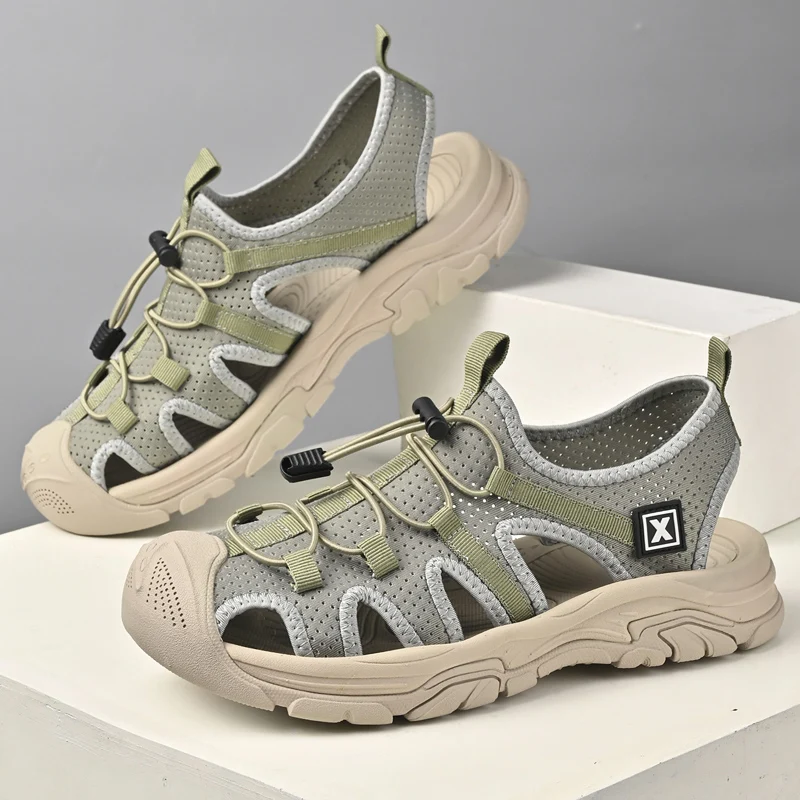 New Outdoor Men's sandals Upstream Shoes Breathable Summer Aqua Shoes Rubber Air Mesh Sandals Wading Quick Drying Beach Sneakers