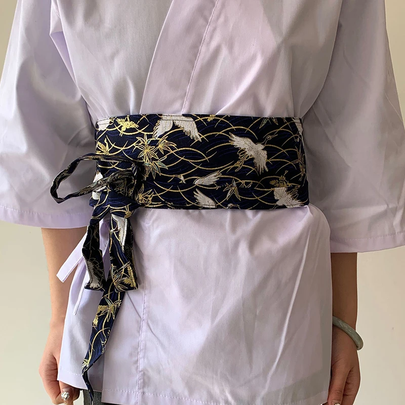 Retro Classic Japanese Style Jacquard Girdle Kimono Obi Waist Accessiries Dress Waistband Sash Sushi Restaurant Waiter Chef Belt