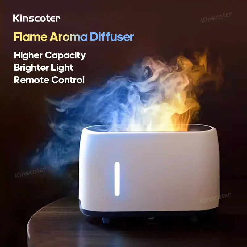 KINSCOTER Electric Aroma Diffuser Simulated Flame Air Humidifier Fragrant Essential Oil Diffuser Sprayer With Remote Control