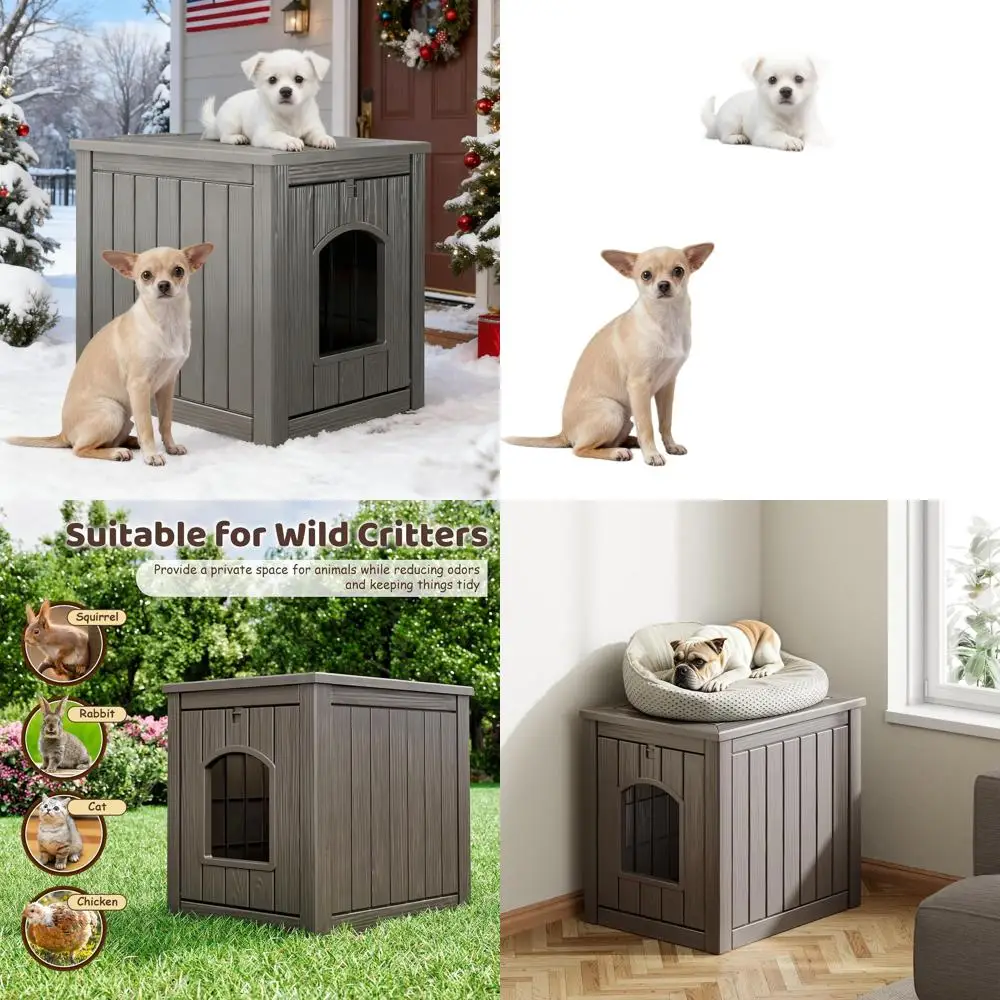 

Всепогодный пластиковый домик для собак мелких пород, прочное уличное укрытие для животных с вентиляцией, легко чистится, серый