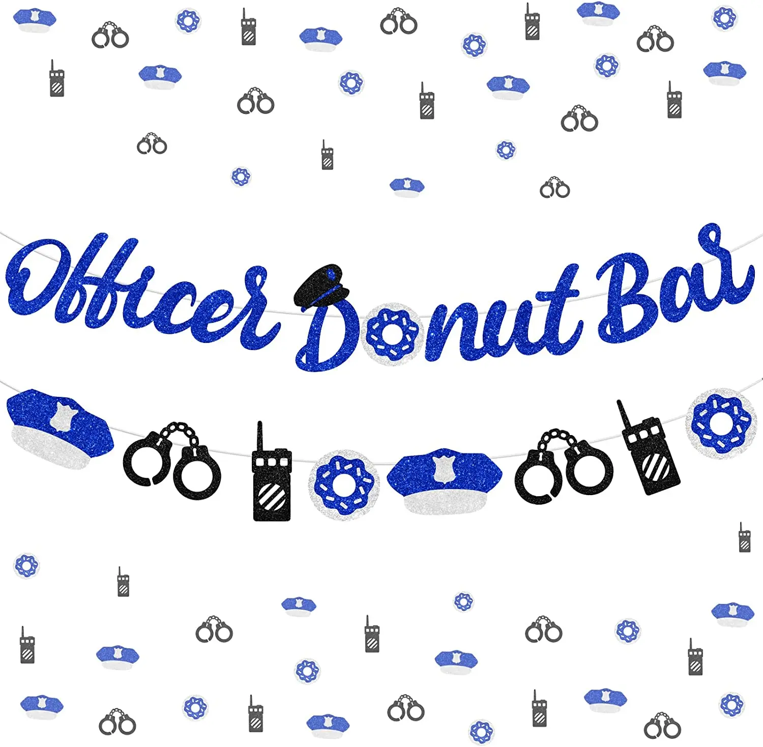 

Police Party Decorations Banner Officer Donut Bar Glitter Blue Police Banner Garland for Police Theme Party Retirement Party