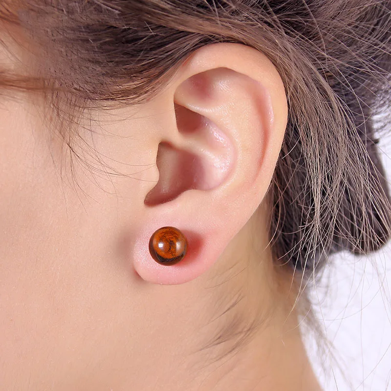 1pair Natural Stone Purple Pink Tiger Eye Round Ball Stud Earrings With Hypoallergenic Ear Pin For Woman Girls Earrings Jewelry view 2