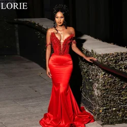 LORIE Sexy Red Deep V-Neck Mermaid Evening Dresses Beading Sequins Off Shoulder 2024 Special Occasion Prom Gown for Women