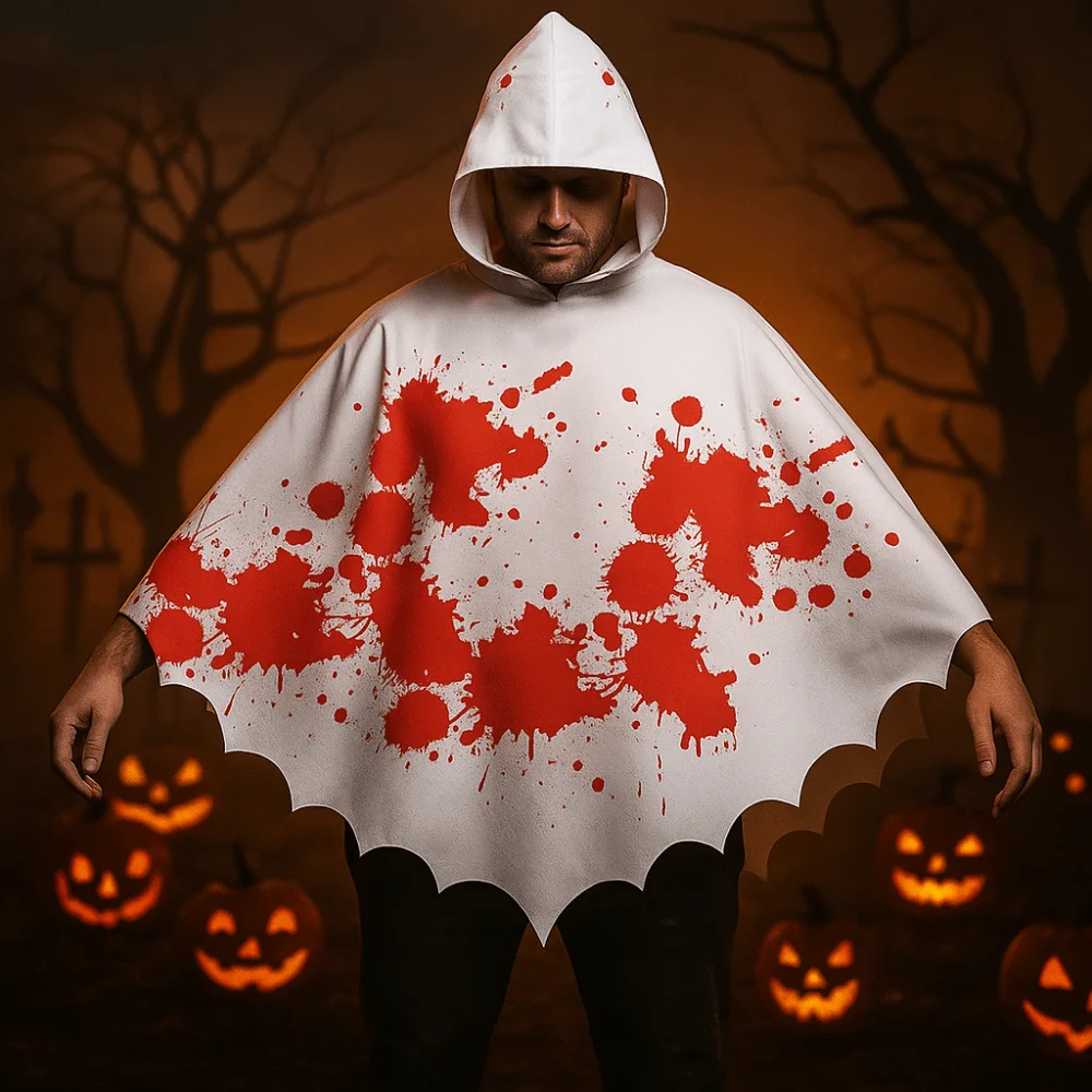 Casual Cloth Skeleton Cape Hooded Ghost Halloween Props Performance Make Up Skull Bones Cloak Decor