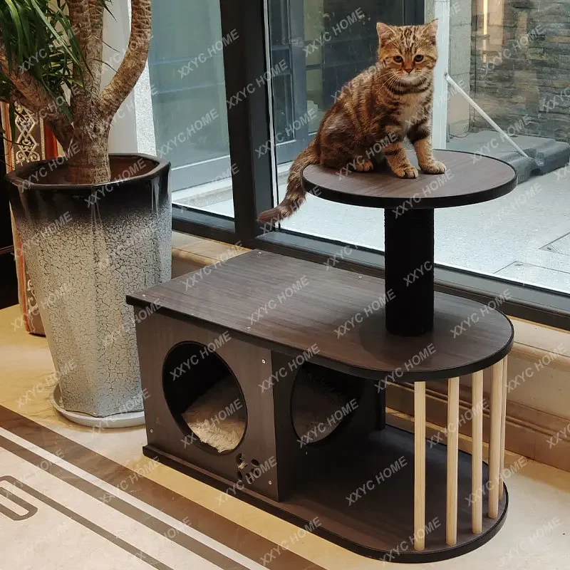 

Wooden Small Grinding Claw Climbing Frame Bedside Table Nest Integrated Vertical Cattery Tree Cat Platform t Toy