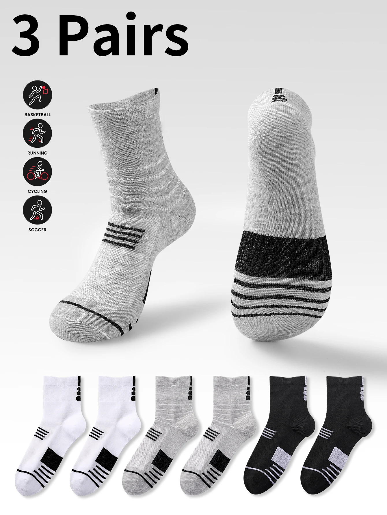 

3/1Pairs Sports Basketball Socks Men's Short Medium Thick Thin Towel Bottom Breathable Anti-slip Stinky Zhuji Training Running S