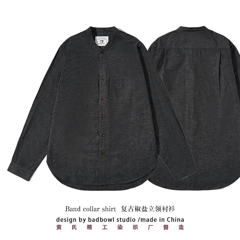 Early Spring 2026 Vintage Salt-and-Peer Plisse Linen Stand-Collar Pocket Men's Casual Shirt Amekaji American Long-Sleeve Tops