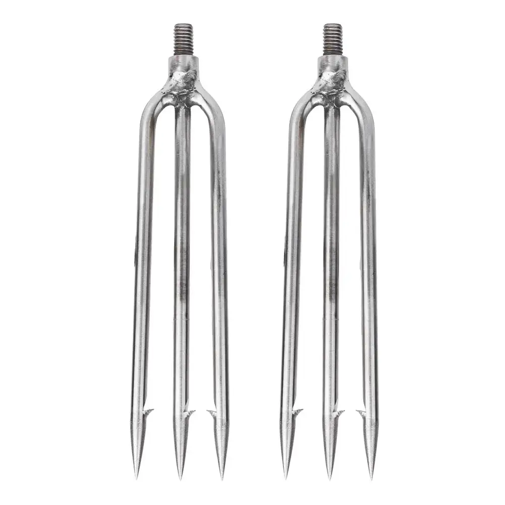 Stainless Steel 3-Prong Fishing Harpoon Gaff Tip with Barbs - 2pcs