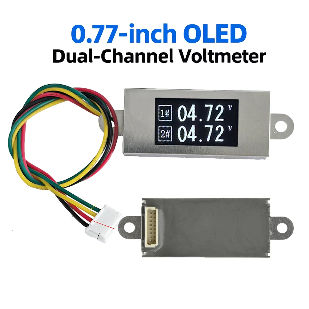 DC 0-30V High-precision Dual-Channel Voltmeter 0.77-inch OLED Screen 3 Wire Volt Monitor Meter for ZH1.5-4P 4Pin Connector