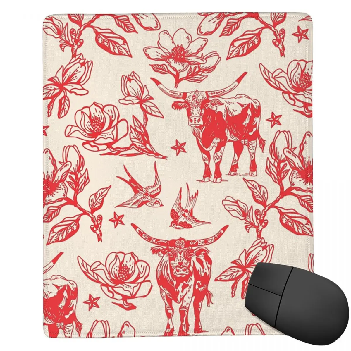 Ox Head Surrounding The Flowers Pattern 7x9 in 22x18 cm Mouse Pad Computer Keyboard Mouse Mat Gamer PC Laptop Desk Mat Table Mat