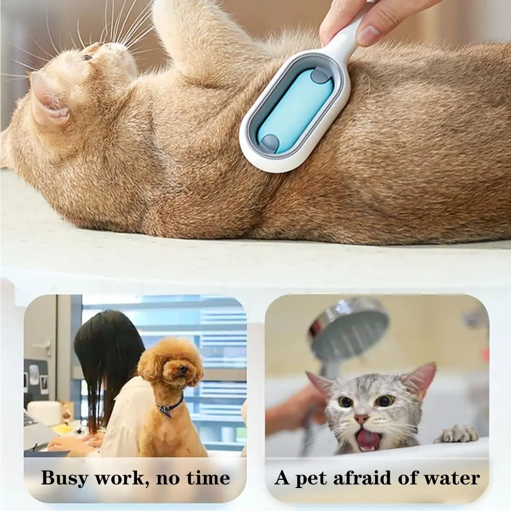 Clean Cat Hair Removal Comb with Wipes for Dog Cat Silicone Pet Grooming Comb with Wipe and Water Tank Pet Product Accessories