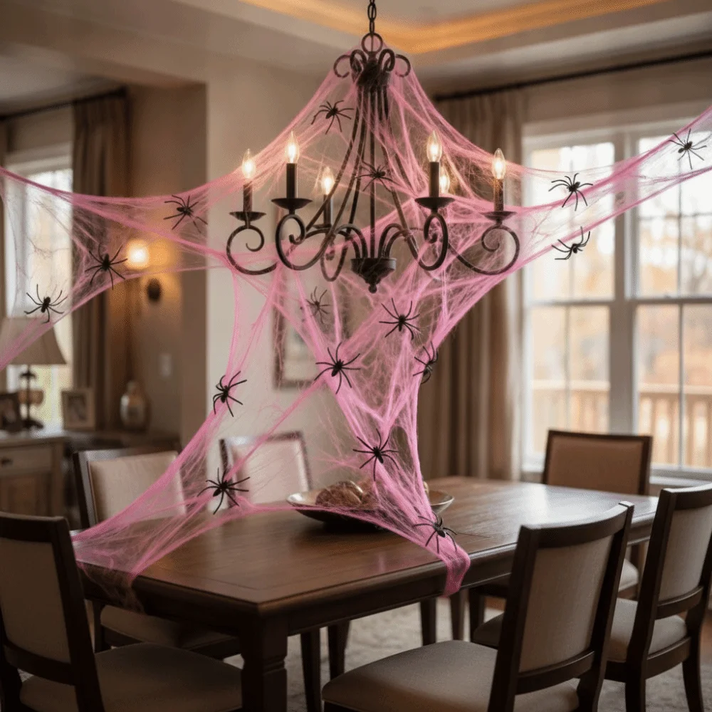 Spooky Stretchable Spider Cobwebs Pink Elastic Fake Spider Web Creepy Gothic Spider Silk Web Party Decoration