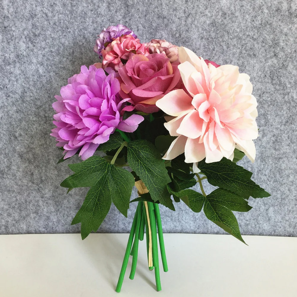

Simulated Dahlia Rose Bouquet 9 Head Realistic Wedding Hand Tied Decorative Flower Bunch Artificial Plastic Adornment For Home