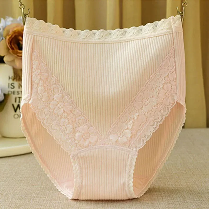 Women High-Waist Cotton Panties Underwear Lace Ruffle Hip Lifting Women Briefs Girls Comfort Underpants Female M-3XL Lingerie