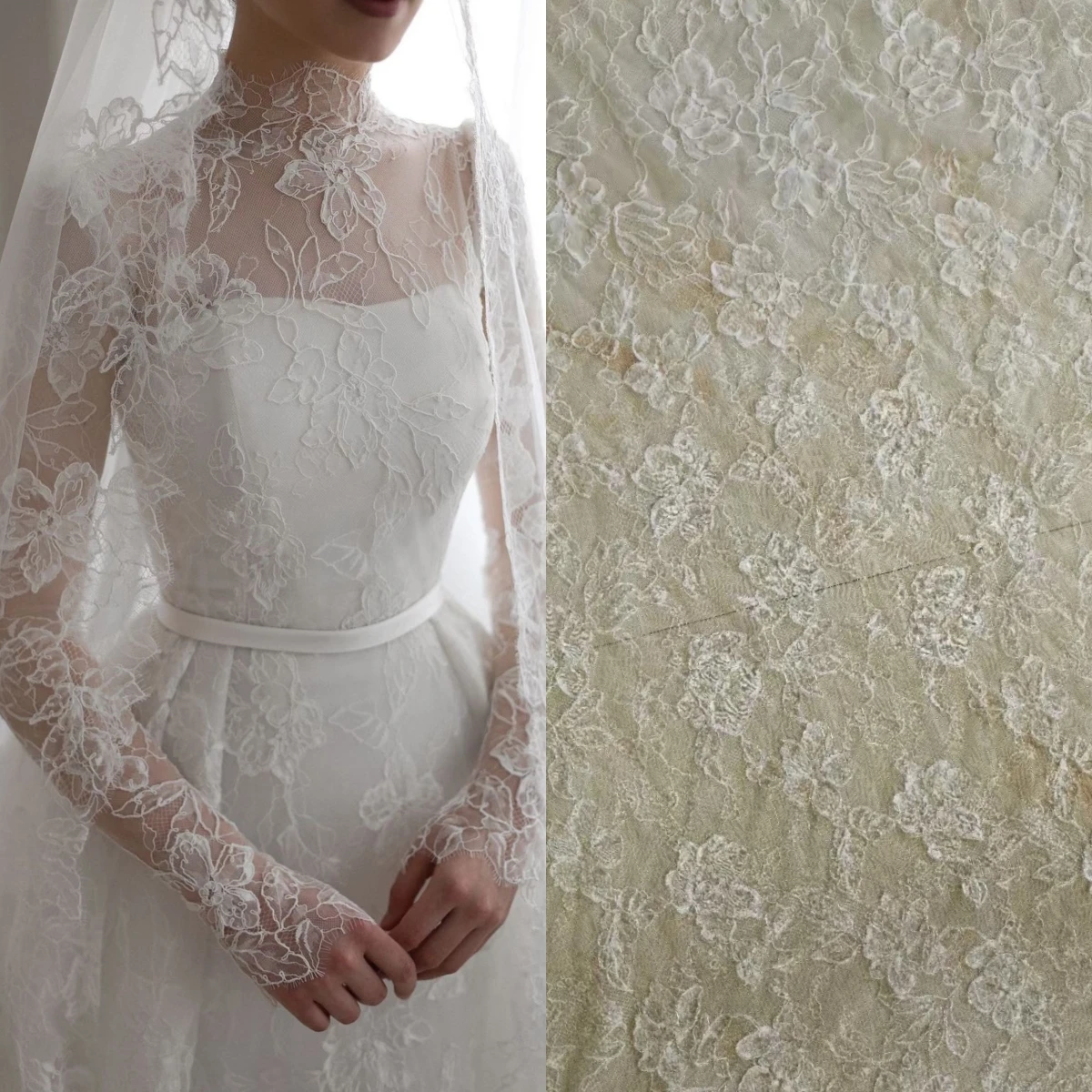 Same Design Exquisite Quality Wedding Lace Fabric Off White Colour Lashes French Chantilly Lace Cord Lace 1.5M Wide 3Meters Long