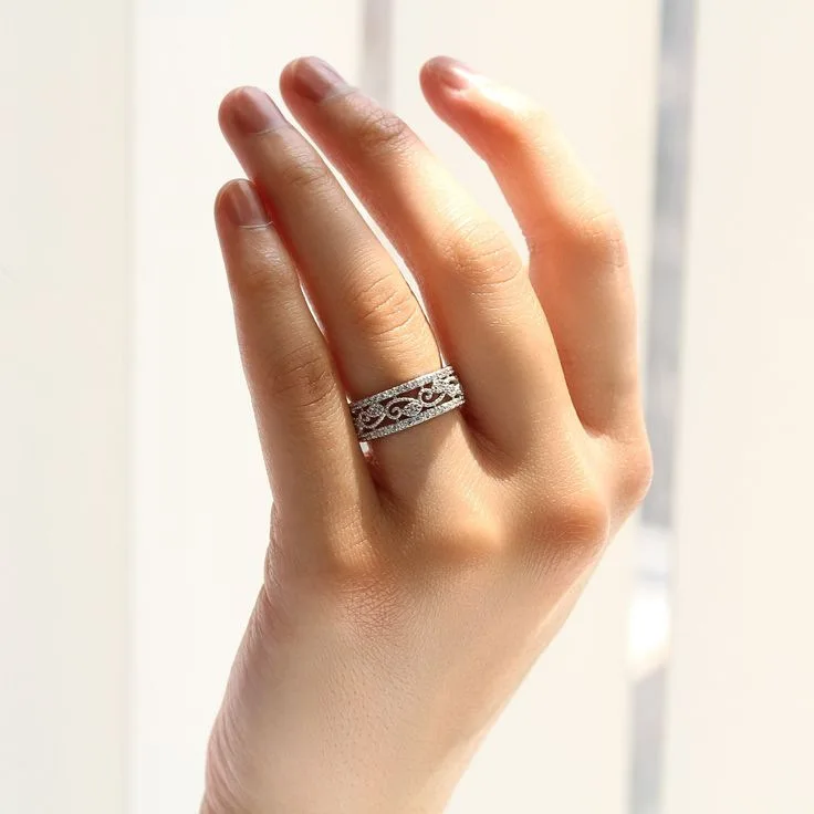 New luxury fully inlaid heavy industry hollow flower zircon jewelry women's ring