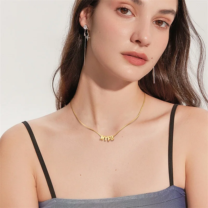 Bubble Letter Necklace Custom 3D Bubble Letters Name Pendant Necklace for Women Balloon Initial Necklaces Personalized Jewelry
