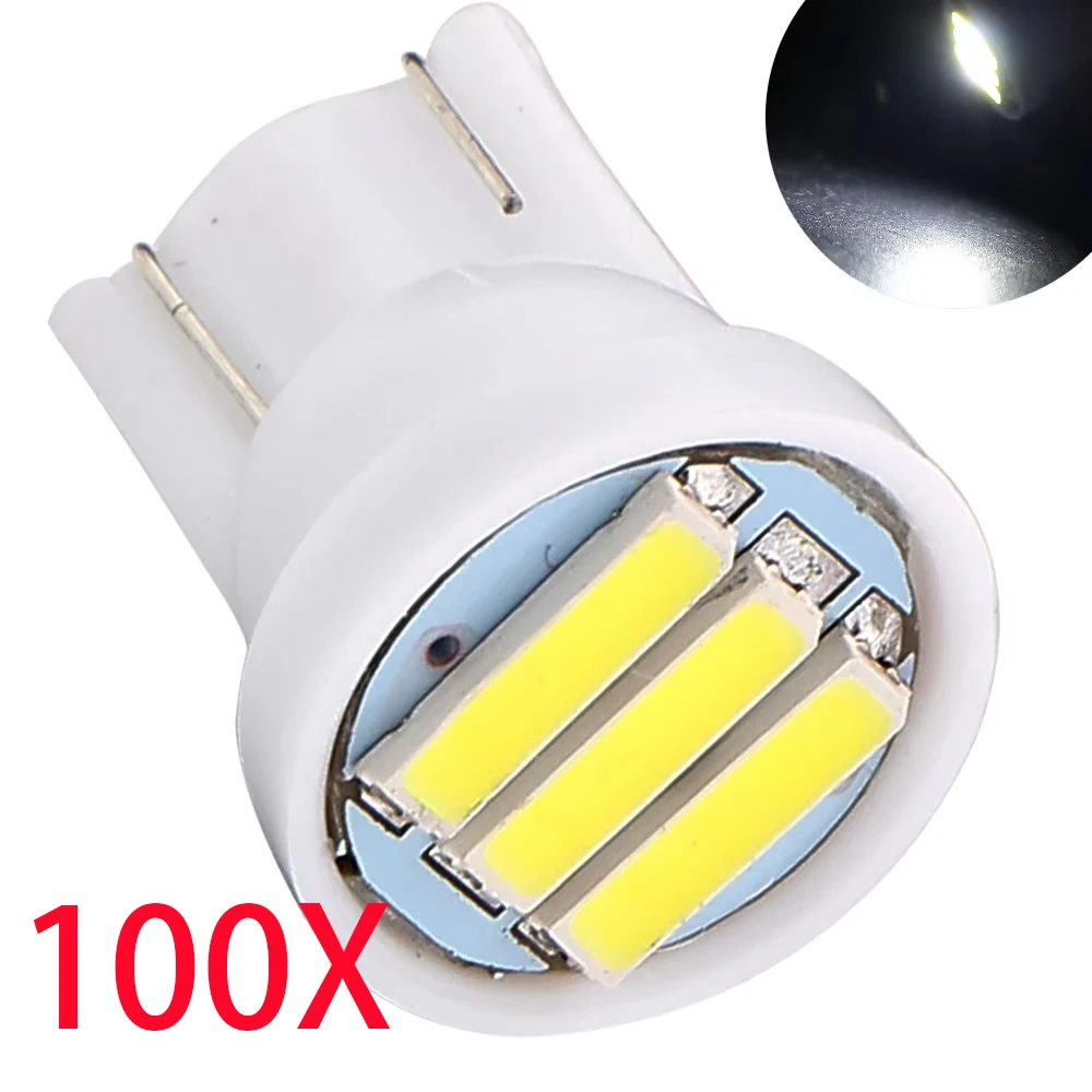 

100pcs T10 W5W 3 SMD 7014 LED 3SMD 7020 LED 1W Wedge License Plate Light Lamp Car Light Source White Car Accessories