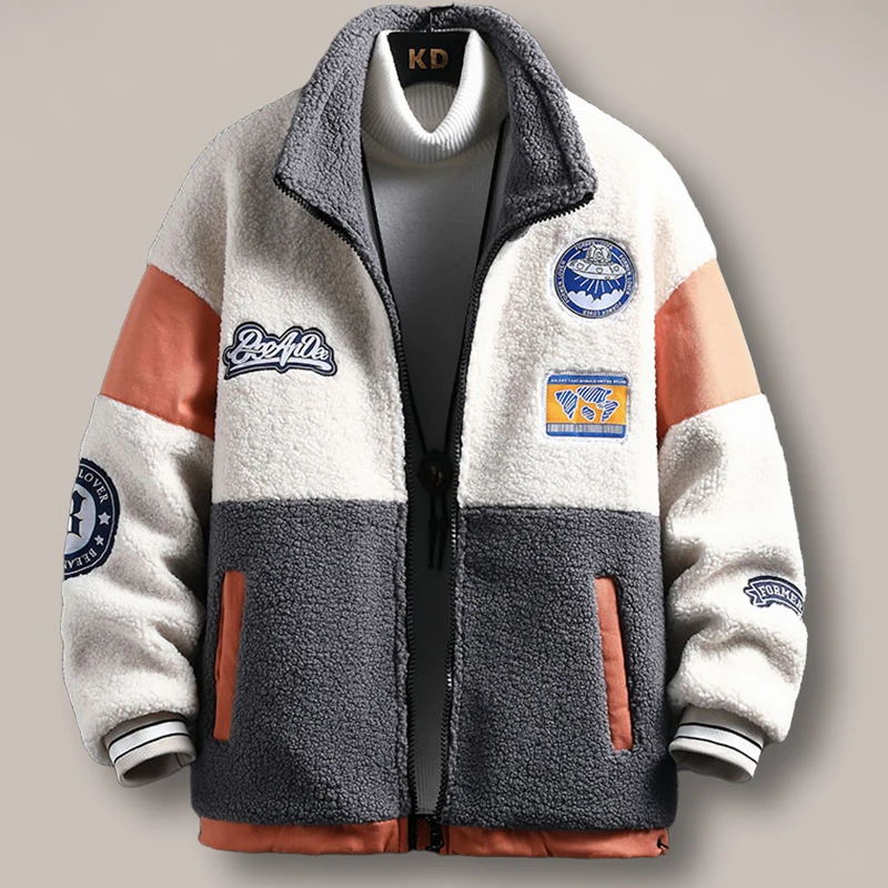 

Men's Thiened Cotton Lamb Fur Jaet Particle Fce Autumn Winter Coat Youth Student Sle ort Sve Zipper Closure Out...