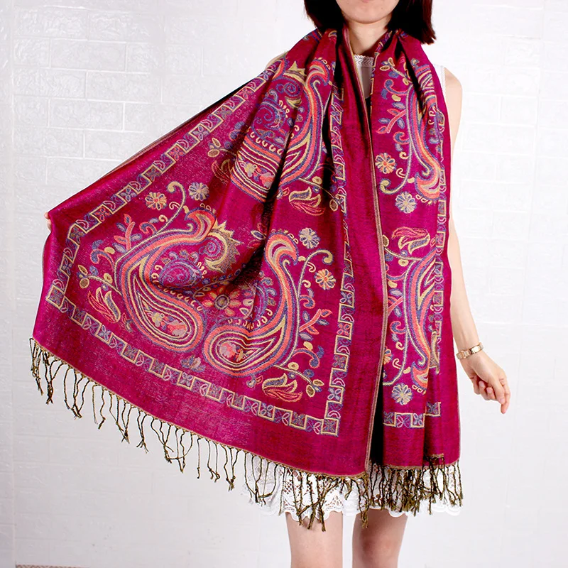 Pashmina Silk Viscose Cashmere Blended Paisley Stole Scarf Shawl Tassel Stylish Large Long Light Weight Luxury For Women