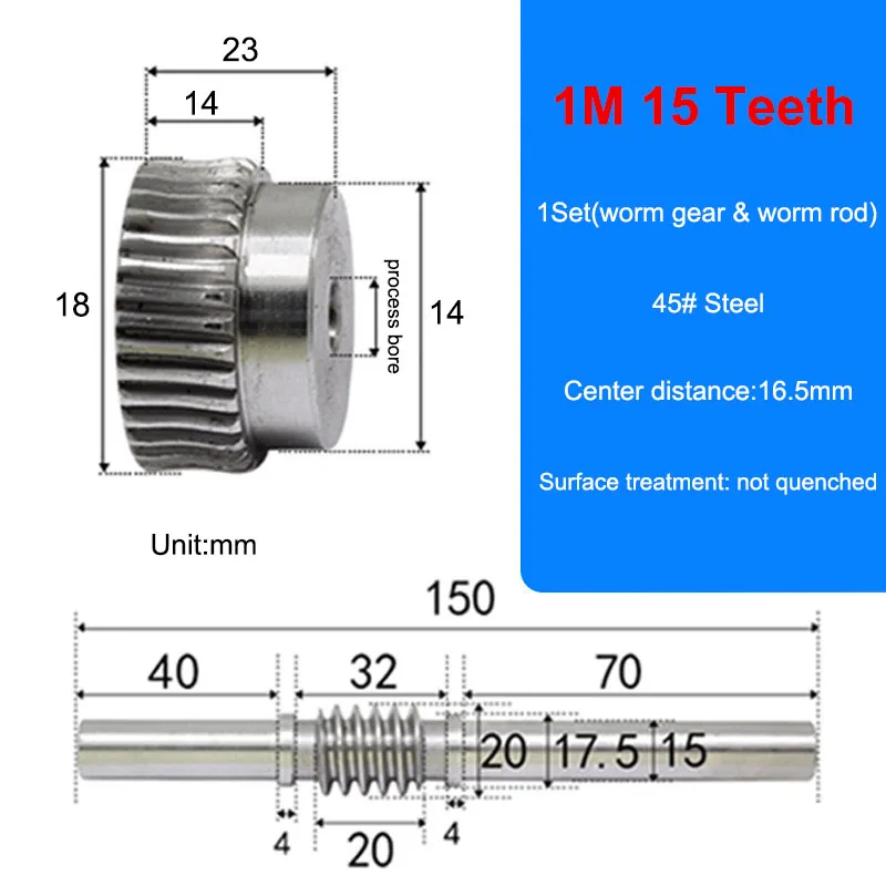 1Set 1Mod 1.5Mod Precision Turbine Worm Gear And Worm Rod 45# Steel Transmission Accessories Customized Model