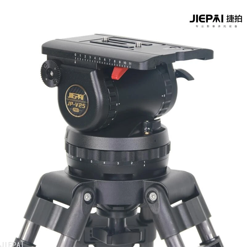 JIEPAI V25 PRO Heavy Duty Fluid Head Professional Video Camera Tripod Head 150mm Bowl 40KG with Pan bar for ENG FILM
