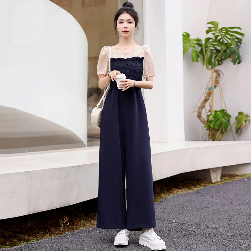 

2026 Summer Women's Jumpsuit Square Collar Fake Two High Waisted Jumpsuit