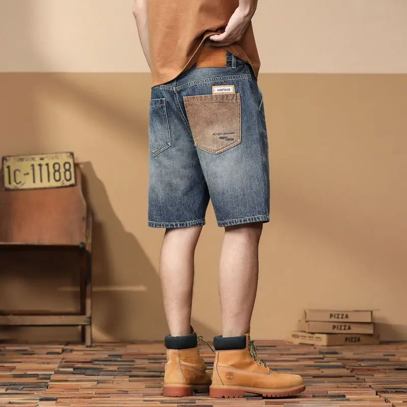 Męskie bermudy spodenki jeansowe zgrywanie proste Retro krótkie dżinsy spodnie dla mężczyzn letnia odzież uliczna Harajuku Vintage oryginalny Trend 2025