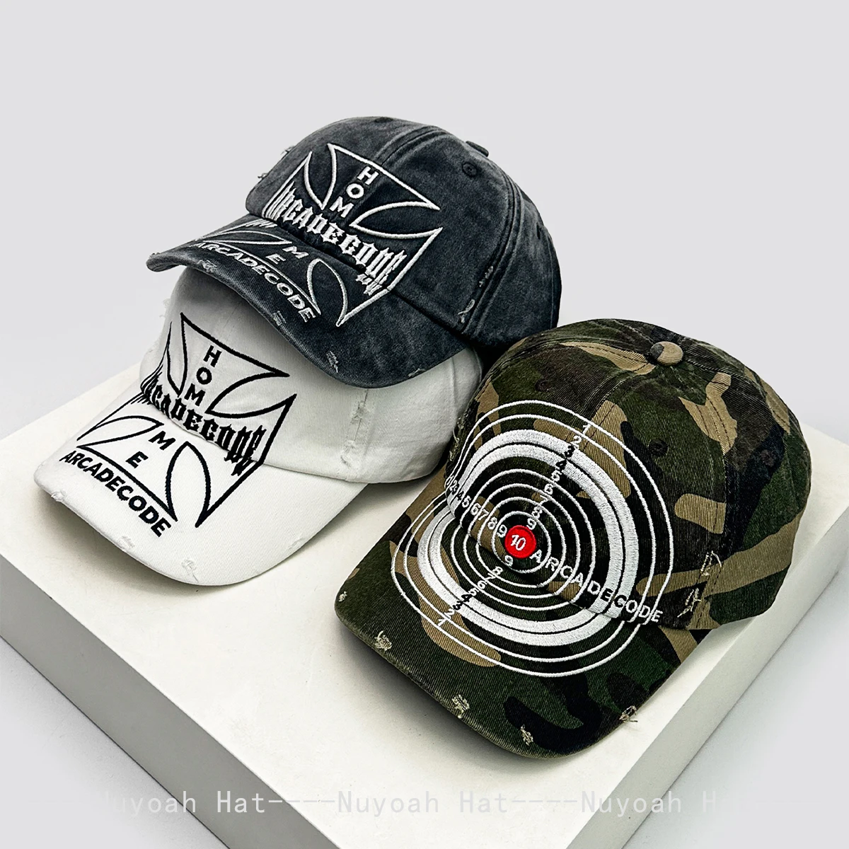 New Unisex Broken Style Bull's-eye Cross Embroidery Baseball Hats Sunshade Personal Versatile Peaked Caps Street Fashion Hip Hop