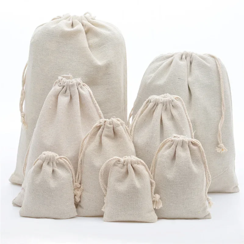 10pcs/lot Jute Cotton Linen Drawstring Bag Jewelry Gift Box Packaging Pouch Display for Sundries Storage Bag Accessories 30x40cm