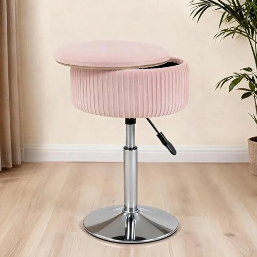 

Adjustable Vanity Stool with Storage 360° Swivel Vanity Chair Velvet Small Round Ottoman Footrest for Bathroom Makeup Room