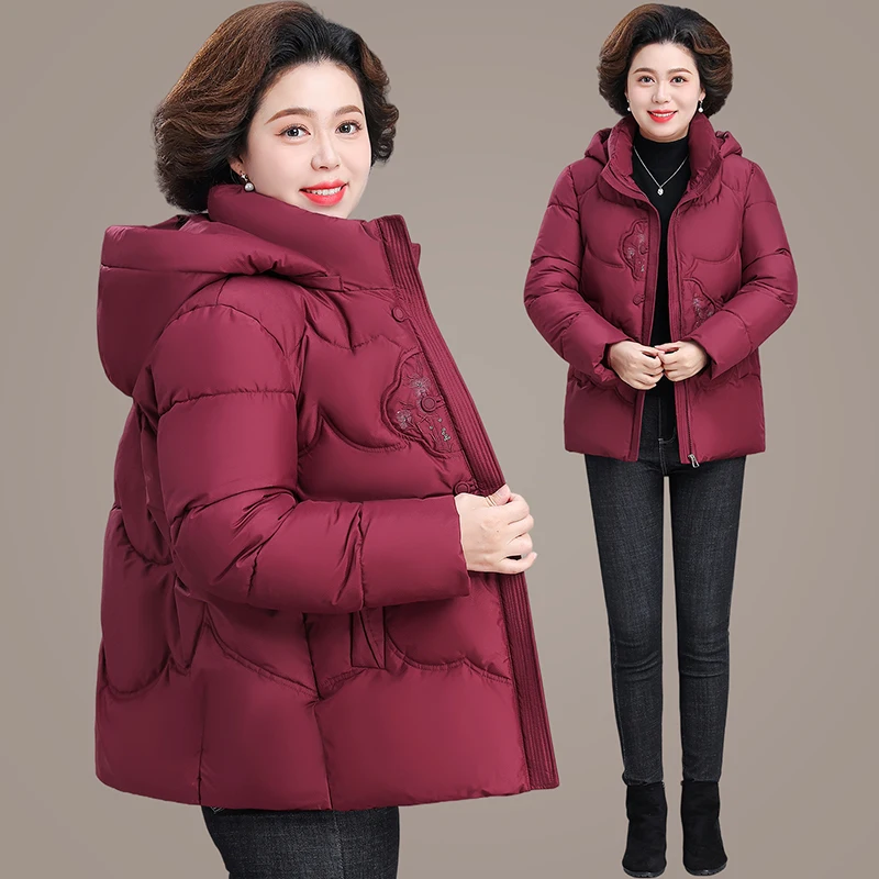 

Thiened Chinese Sle Women's Cotton Jaet Winter Coat for ly andmothers with Fce Inner Loose Fit Zipper Closure