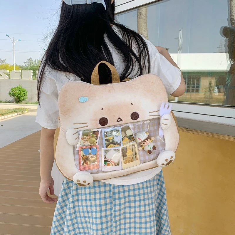 

Richme Aesthetic Women Ita Bags 2025 Kawaii Cat Clear Window DIY Badge Mochilas Para Mujer Casual Daily Shoulder Bolso Mujer