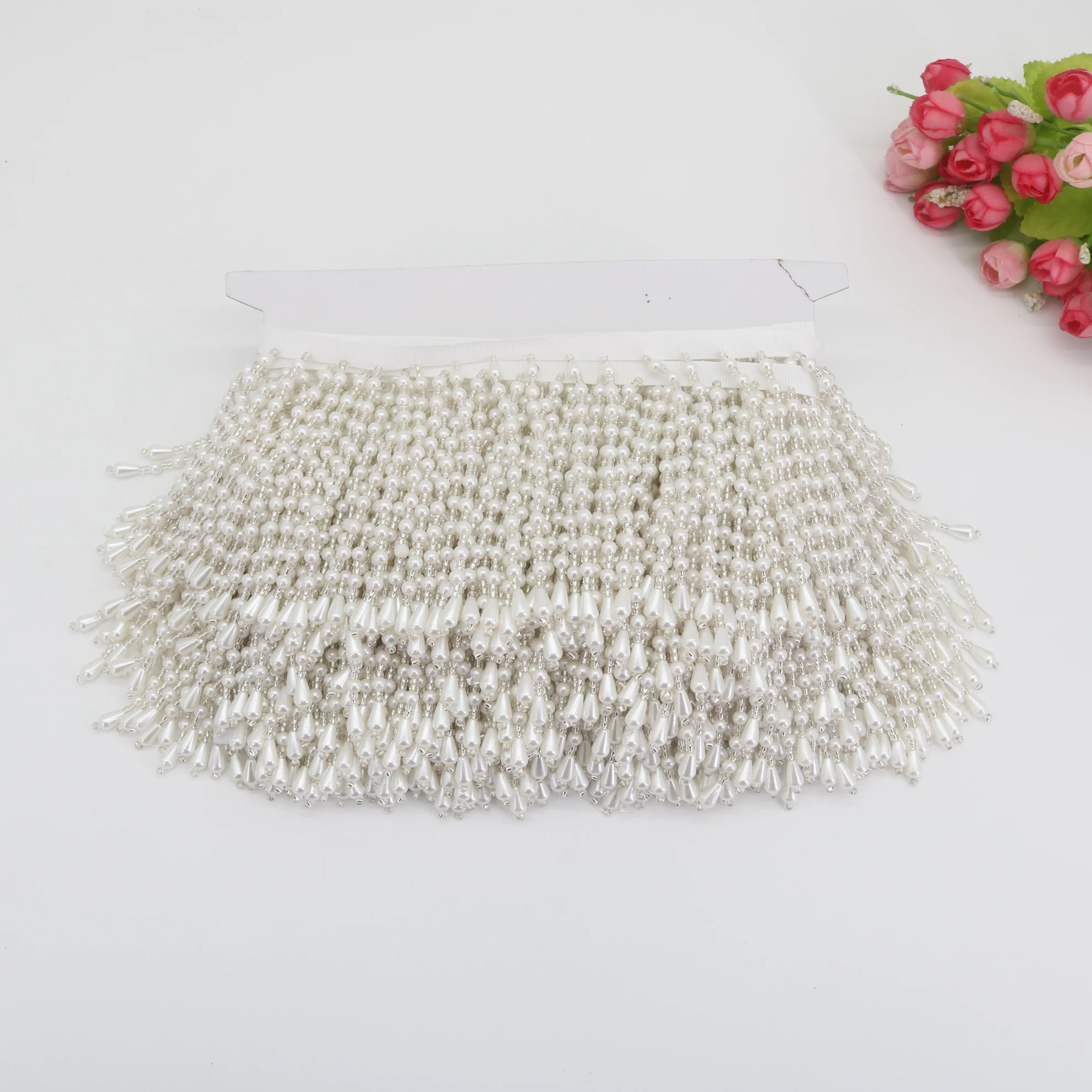 5 Yard pearl fringe trim Beaded Pendant Tassel 11CM Long water drop pearl Lace Sewing Clothing Accessorie Curtain DIY decoration