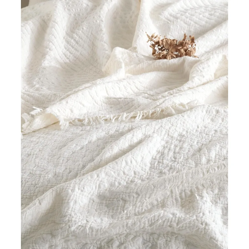 بطانية رمي خفيفة الوزن من الشاش القطني، غطاء موسلين مسامي، غطاء سرير مكون من 4 طبقات، نمط جاكار بيج، راحة كبيرة الحجم #5