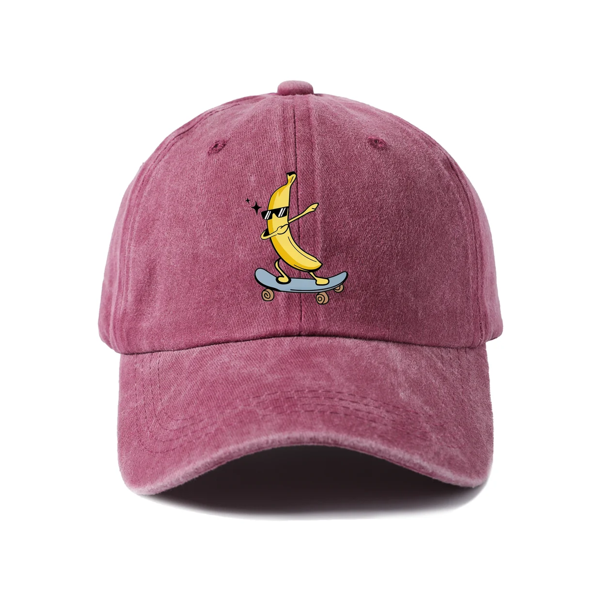 Vintage Washed Baseball Cap with Cat on Crescent Moon Graphic, Adjustable Unisex Dad Hat, Streetwear Gift