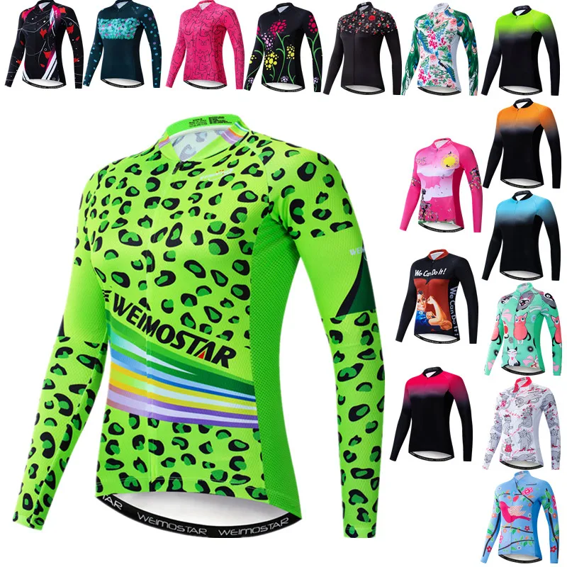 

Green Womens Cycling Jersey Long Sleeve Bike Shirt Ladies Autumn Mountain Bicycle Clothing Tops Road Cycling Shirt Biking Jersey