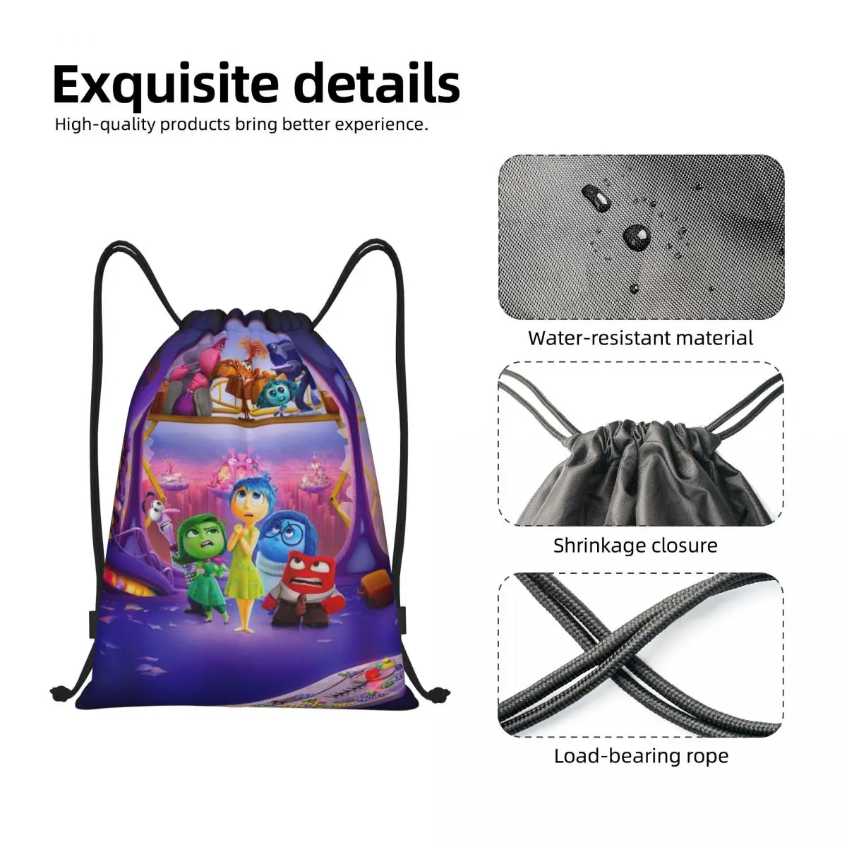 Custom Inside Out Movie Drawstring Bag Men Women Portable Gym Sports Sackpack Animated Training Backpacks