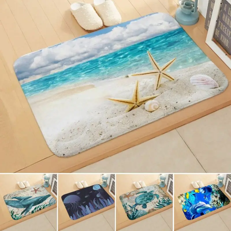 Sea Ocean Print Welcome Doormat Non-slip Easy To Clean Rug Wrinkle-Resistant Mat Washroom Entrance Decorative Washable Carpet