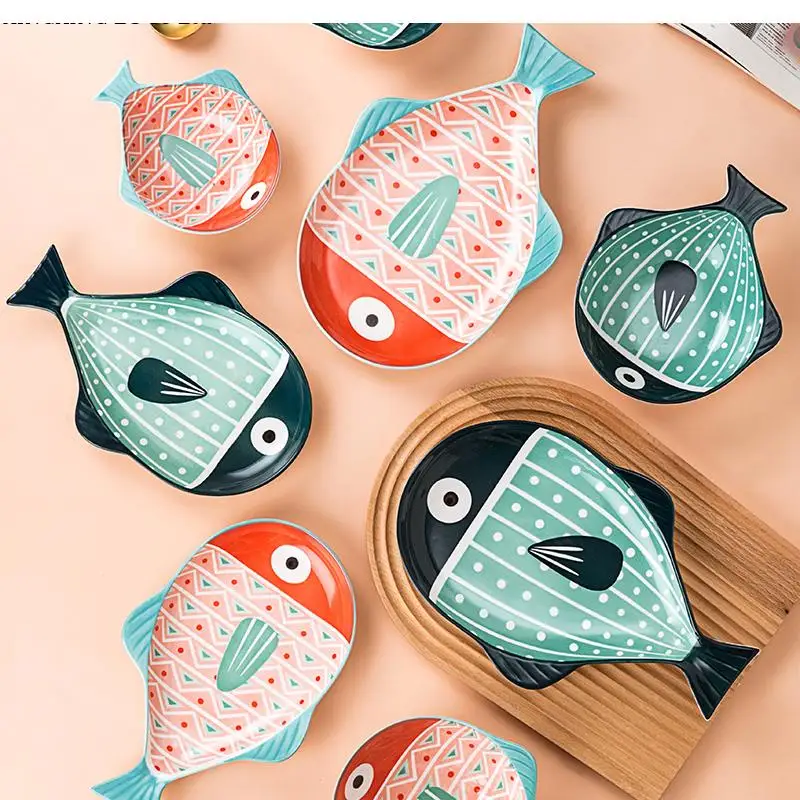 Ceramic Steamed Fish Plate Irregular Household Large Deep Shaped Bowl Cute Dining Table Supplies
