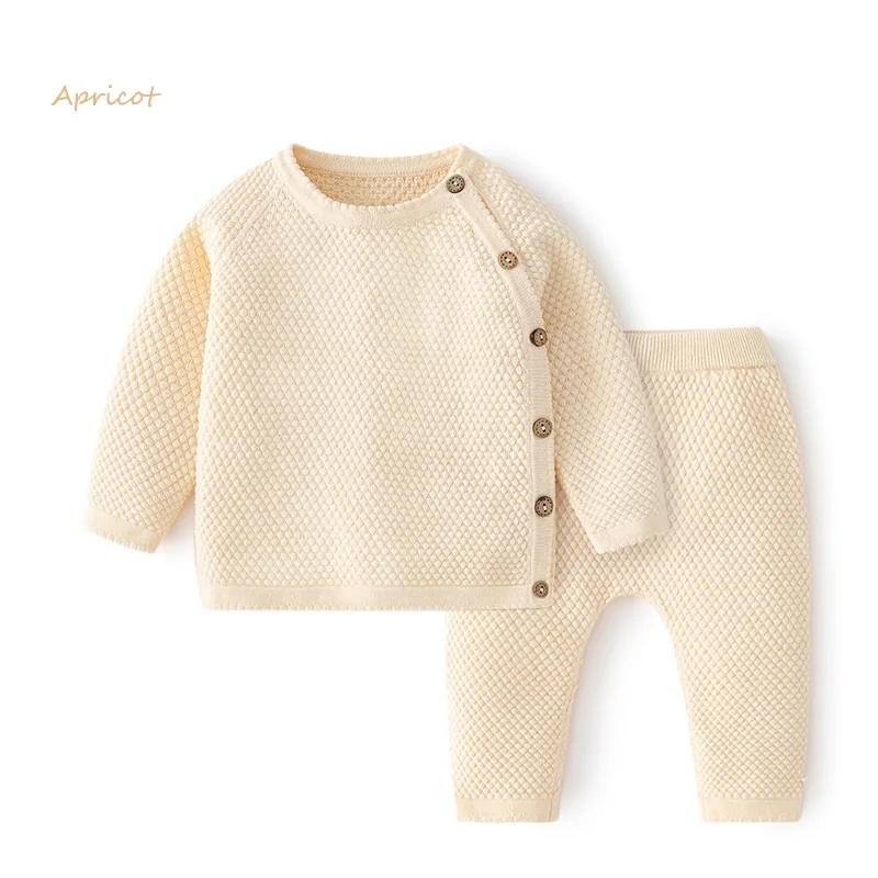 

Pure Cotton Ins Children's Sweater Set Unisex Solid Color Single Breasted Newborn Knitted Suit For Boy Class A Baby Girl Clothes